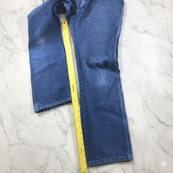 Wrangler Blue Denim Jeans MADE IN USA W14DA Tag Size 38x33 Measures 36x31.5 - Picture 7 of 10